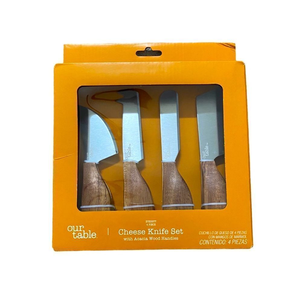 Our Table 4-Piece Cheese Everett Knife Set w/ Acacia Wood Handles Charcuterie